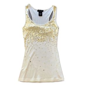 Fleurish Cotton Tank Top, Size Medium Cream with gold sequences NWOT